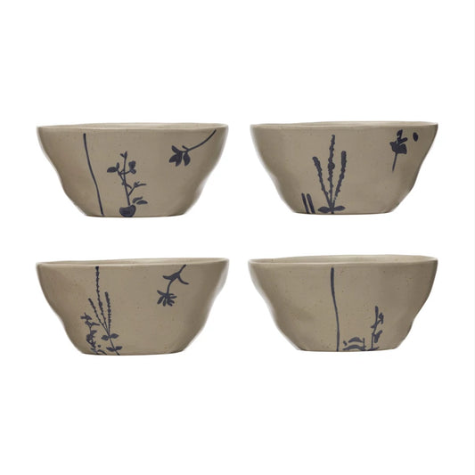 Hand-Stamped Stoneware Bowl w/ Botanicals Bakeware Browns Kitchen