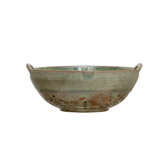 Stoneware Berry Bowl w/ Handles, Aqua (Each One Will Vary) Mugs Browns Kitchen