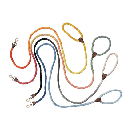 Braided Cotton + Leather Dog Leash