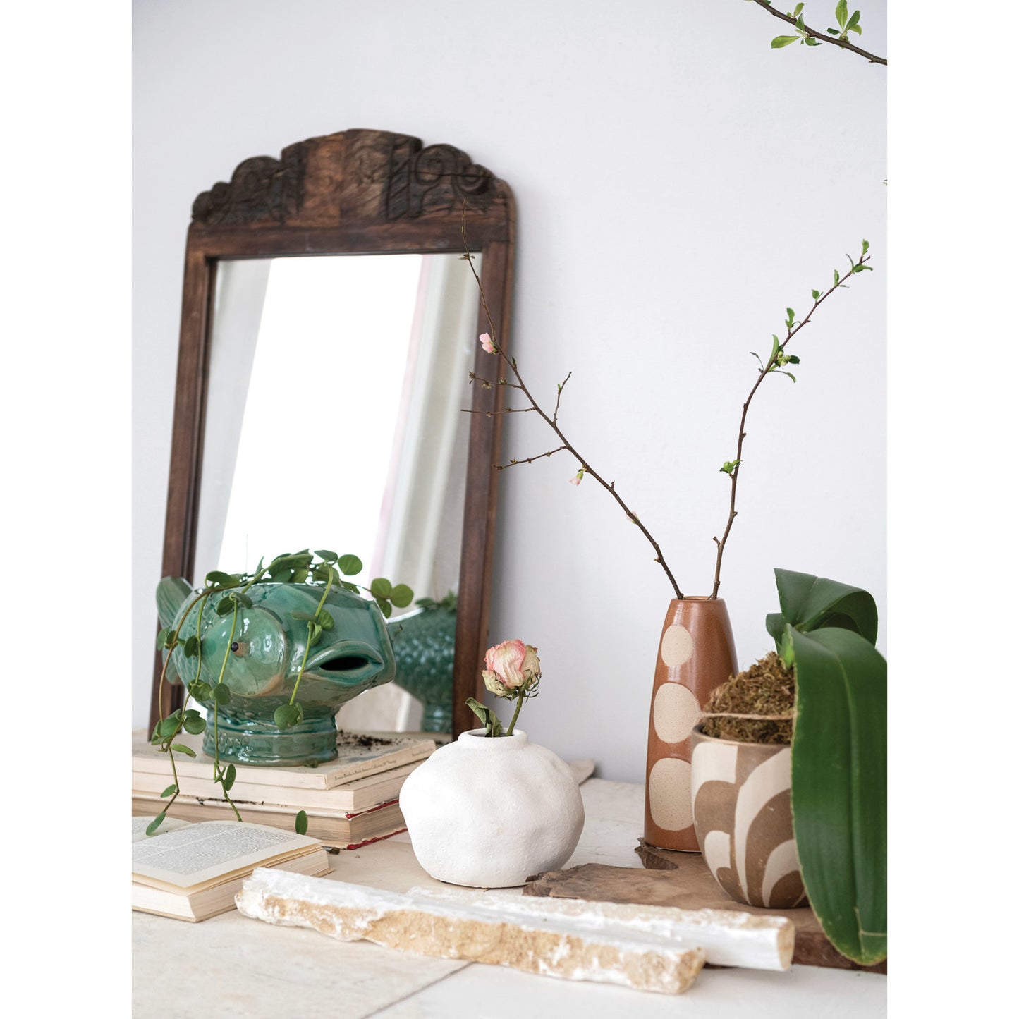 Debossed Stoneware Fish Planter (Holds 7" Pot) (Each One Will Vary)
