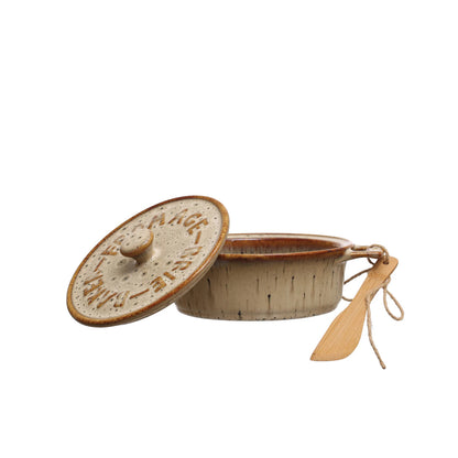 Stoneware Brie Baker w/ Bamboo Spreader