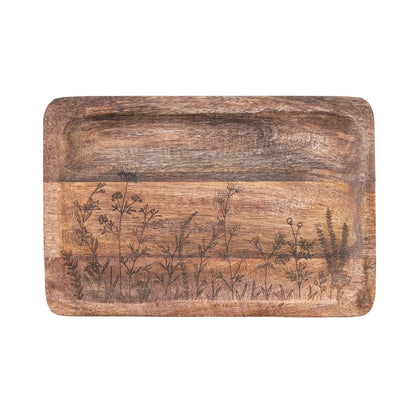 Mango Wood Serving Tray w/ Etched Botanicals