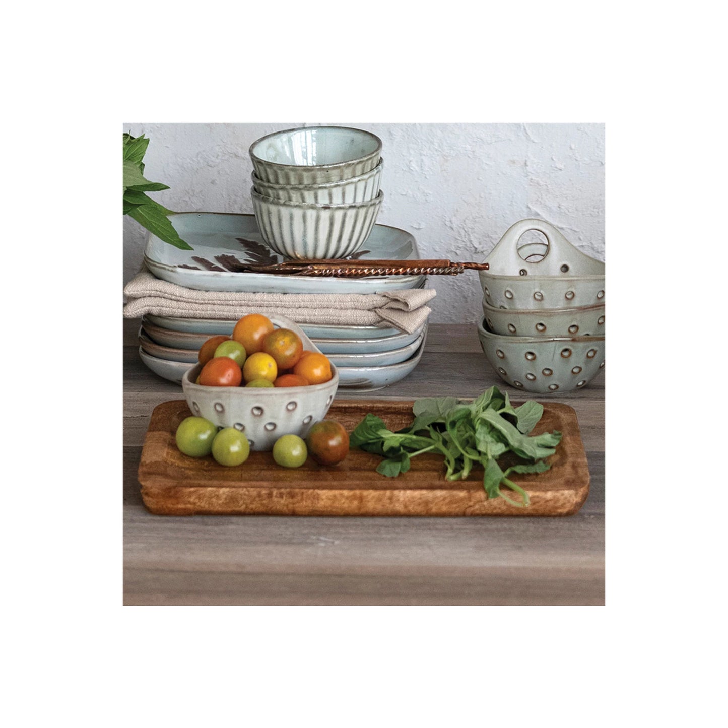 Mango Wood Serving Tray w/ Etched Botanicals