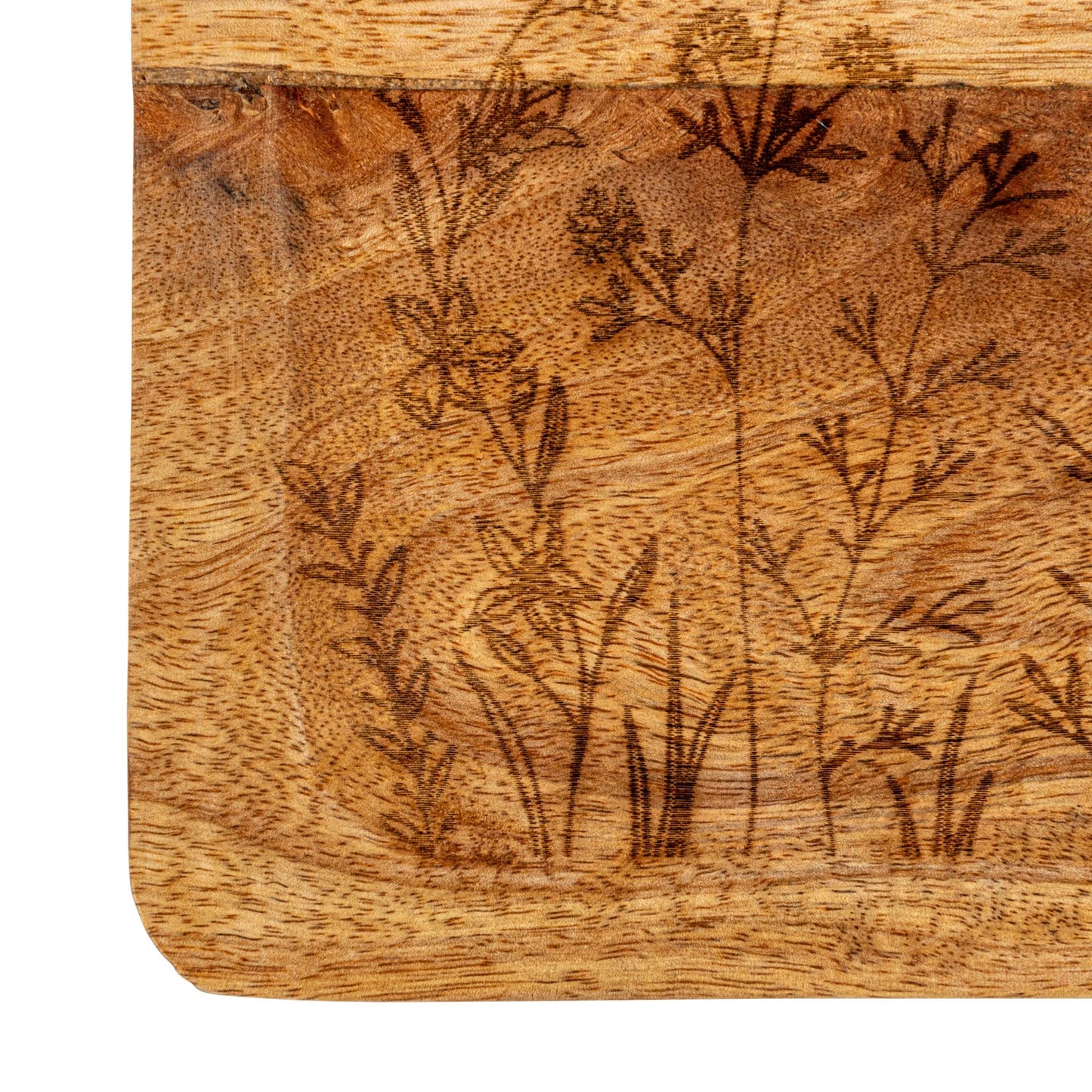 Mango Wood Serving Tray w/ Etched Botanicals