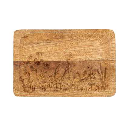 Mango Wood Serving Tray w/ Etched Botanicals