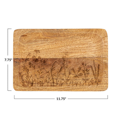 Mango Wood Serving Tray w/ Etched Botanicals