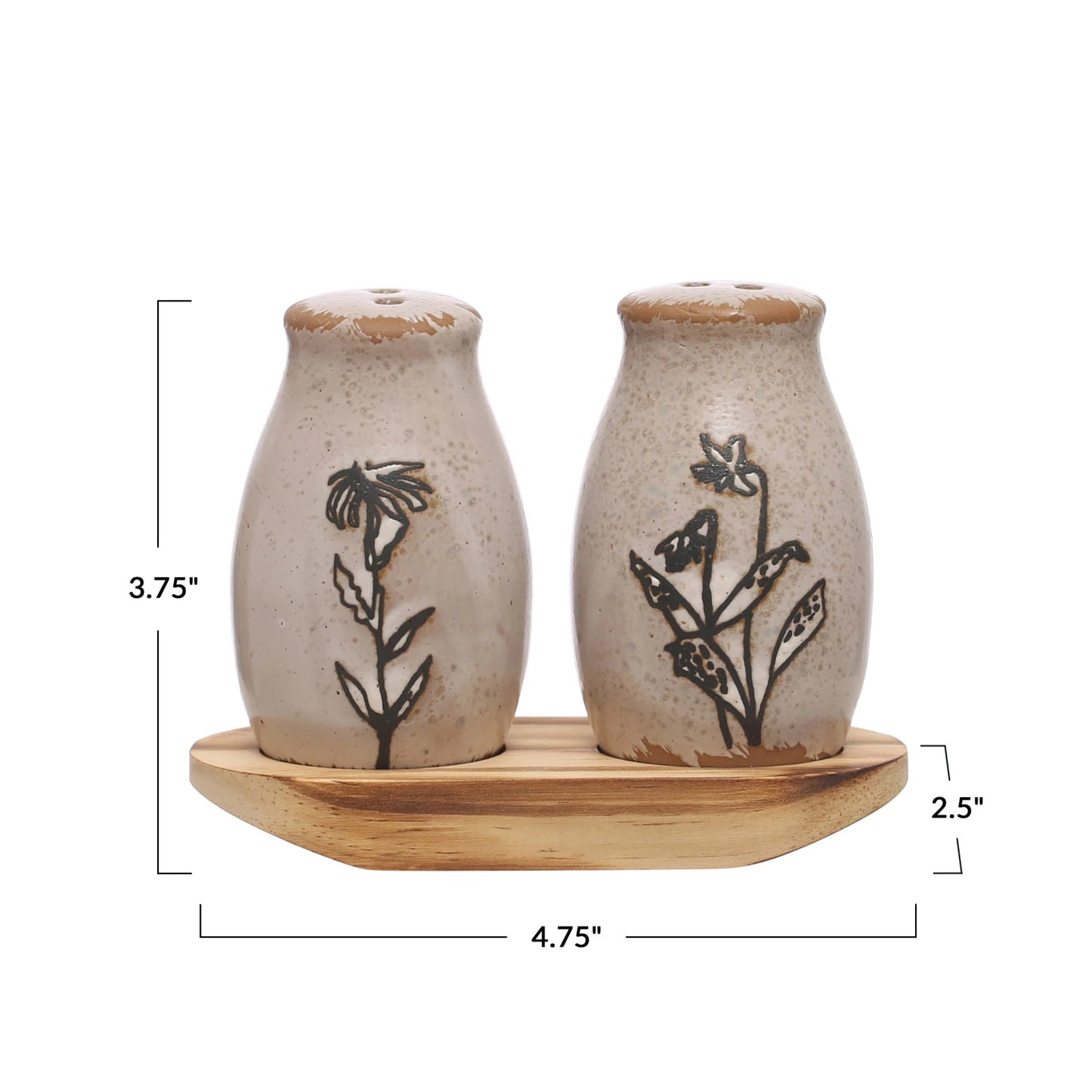 Floral Stoneware Salt & Pepper Shakers w/ Tray