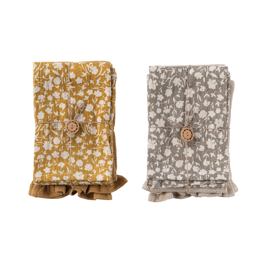 28"L x 18"W Cotton Slub Printed & Cotton Waffle Tea Towels, Set of 2, 2 Styles