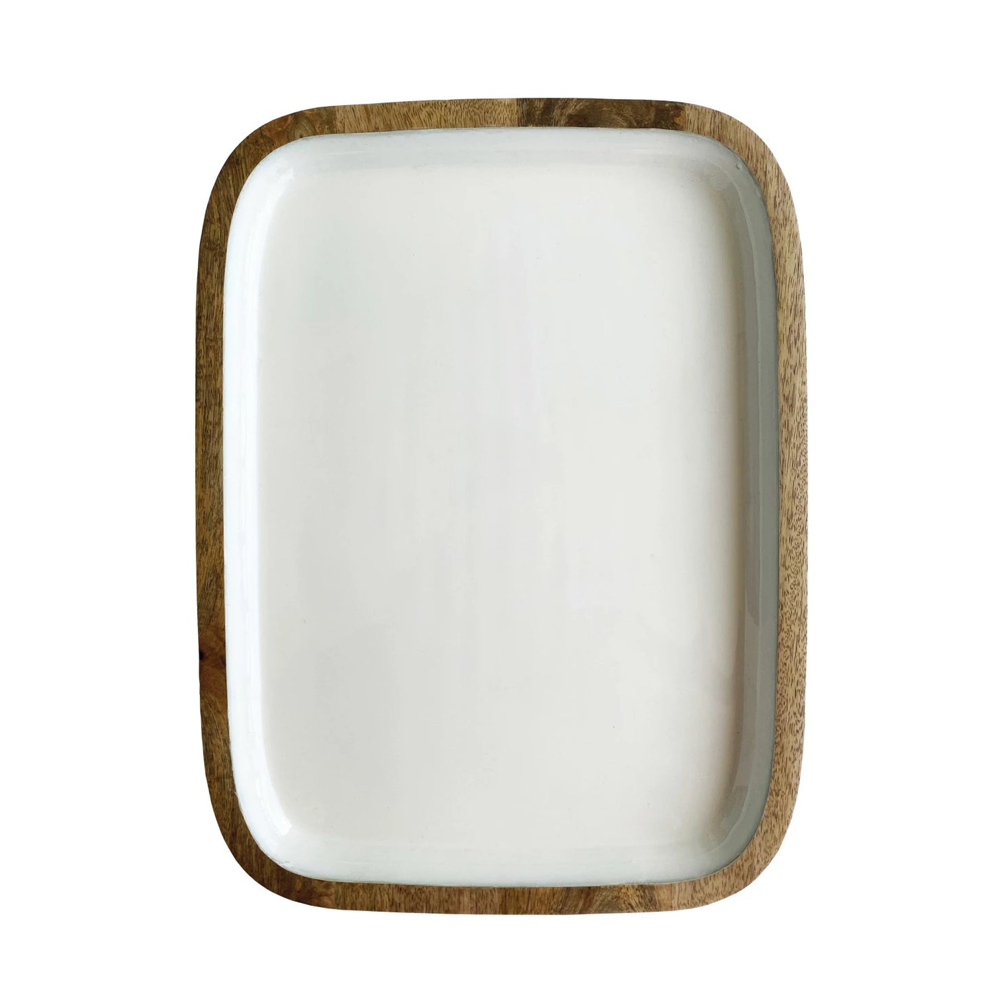 Enameled Mango Wood Tray, White & Natural Candles Browns Kitchen