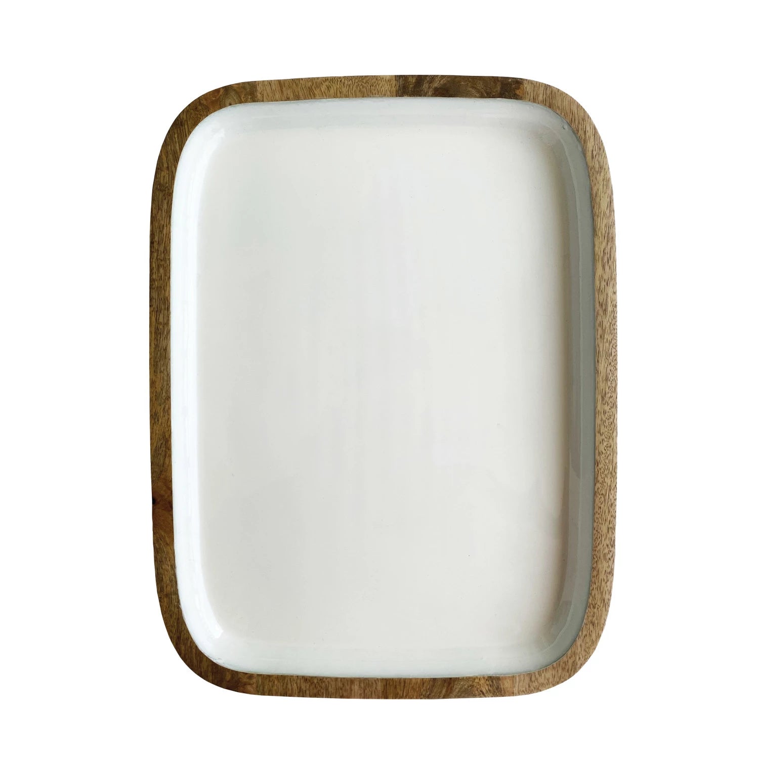 Enameled Mango Wood Tray, White & Natural Candles Browns Kitchen