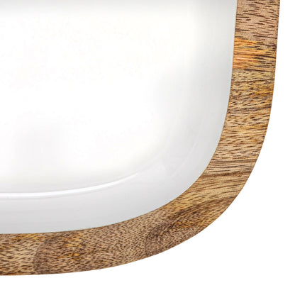 Enameled Mango Wood Tray, White & Natural Candles Browns Kitchen