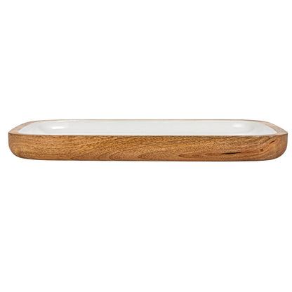 Enameled Mango Wood Tray, White & Natural Candles Browns Kitchen