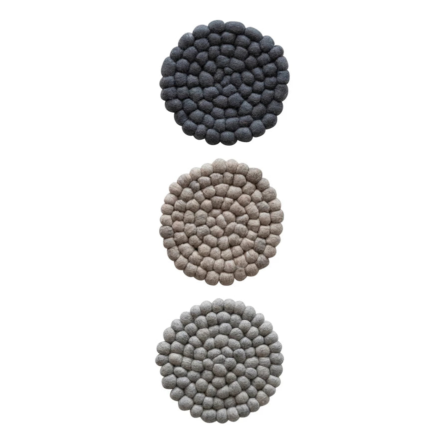 Handmade Wool Felt Ball Trivet, 3 Colors Food Storage Browns Kitchen