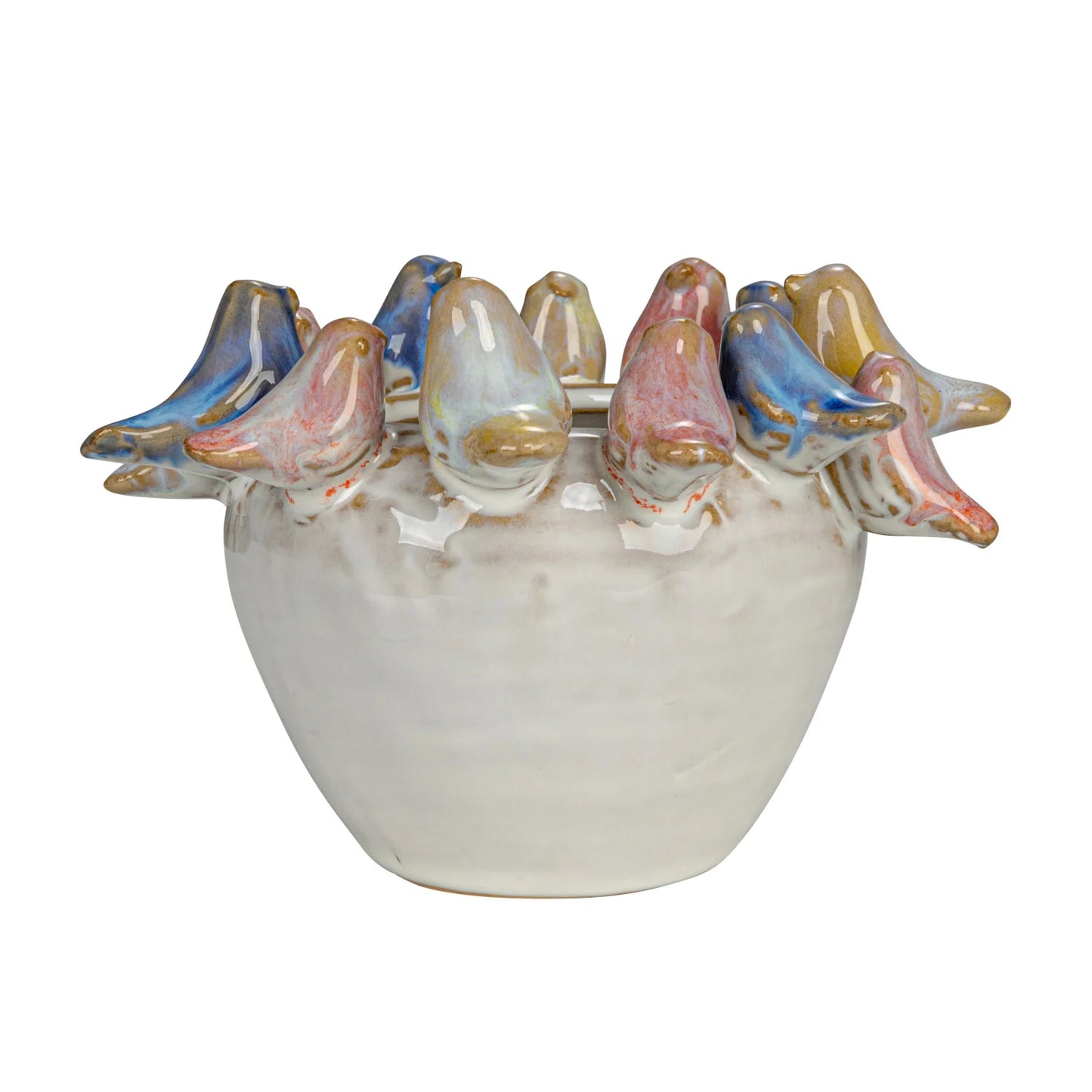 Stoneware Planter with Birds on Rim, 5"x3.25"