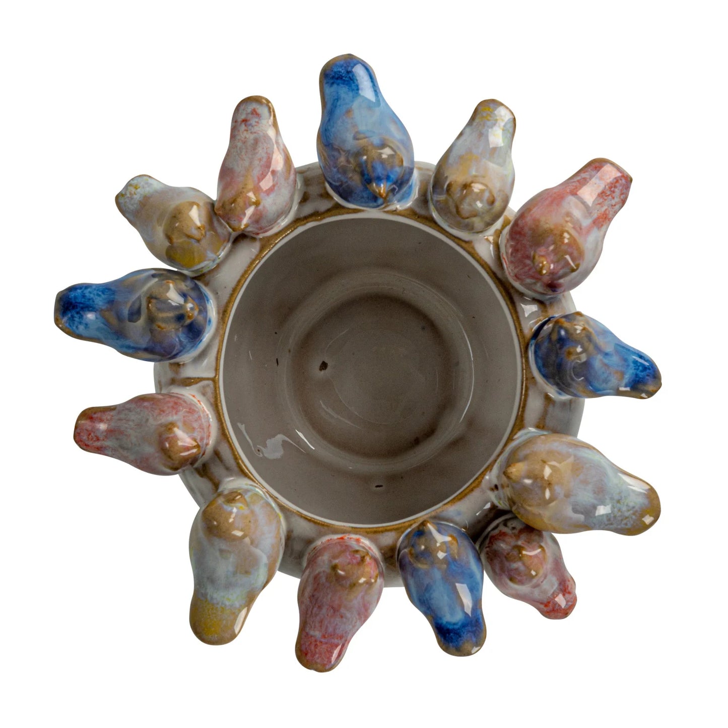 Stoneware Planter with Birds on Rim, 5"x3.25"