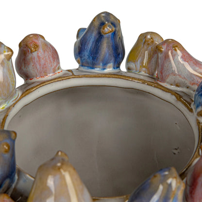 Stoneware Planter with Birds on Rim, 5"x3.25"