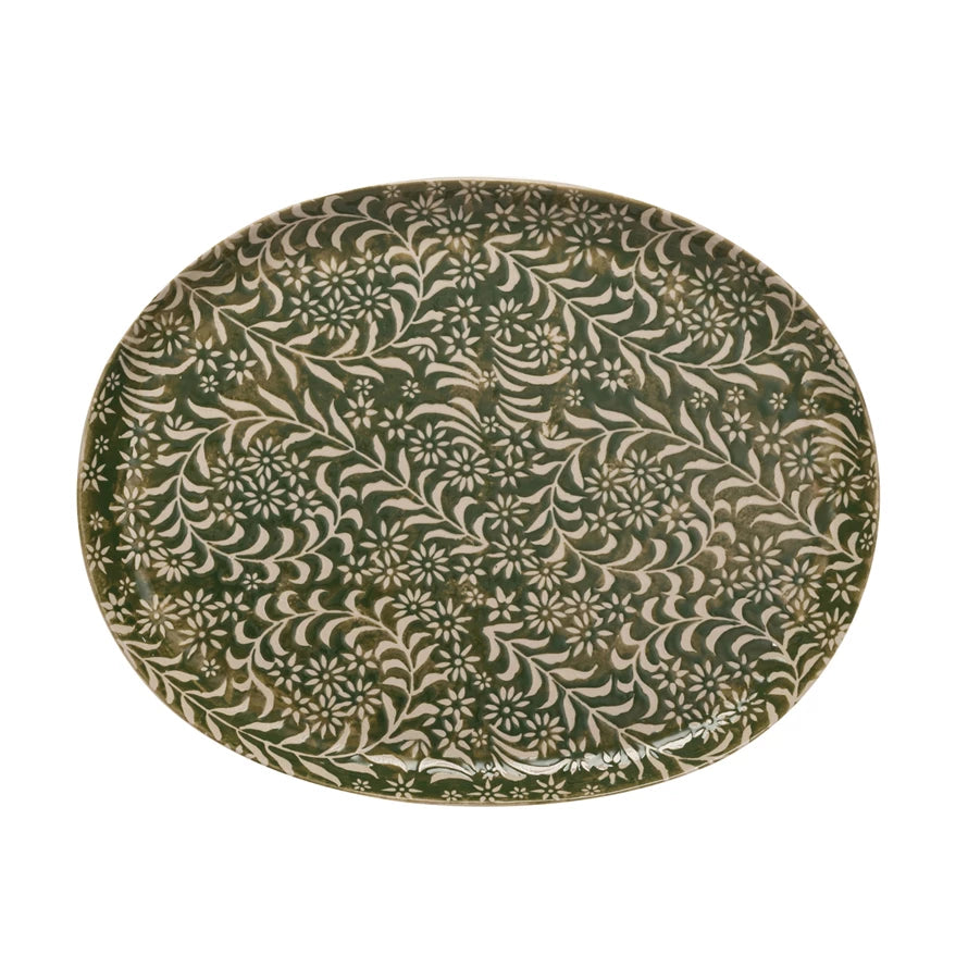 Green Botanics Wax Relief Stoneware Platter