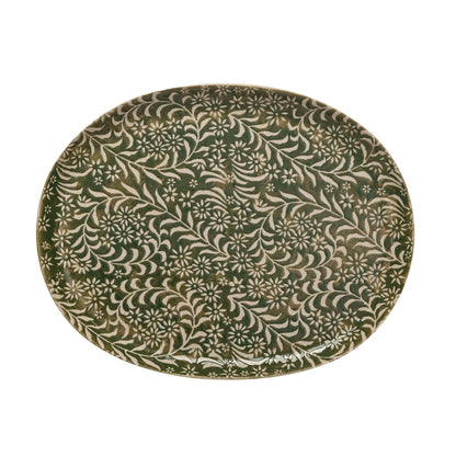 Green Botanics Wax Relief Stoneware Platter