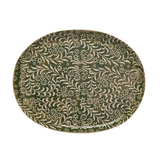 Green Botanics Wax Relief Stoneware Platter