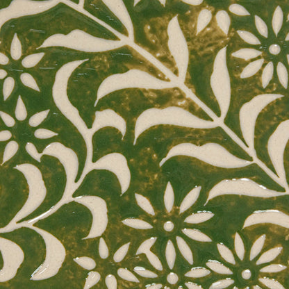 Green Botanics Wax Relief Stoneware Platter