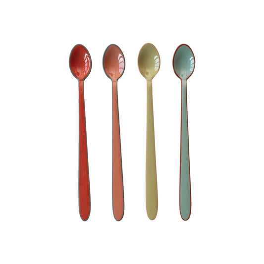 Enameled Stainless Steel Cocktail Spoons w/ Colored Edge, 4 Colors