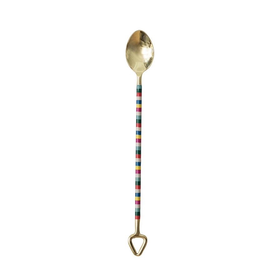 Gold Cocktail Spoon with Striped Handle