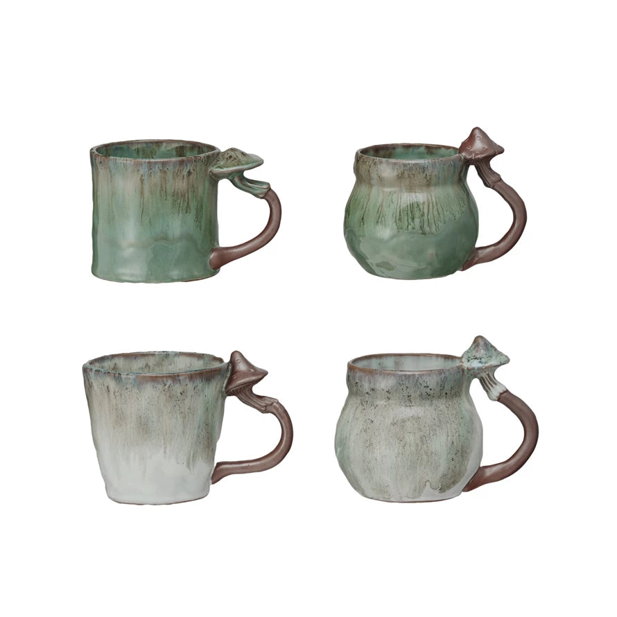 14 oz. Stoneware Mug w/ Mushroom Handle, 4 Styles