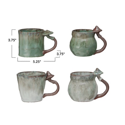 14 oz. Stoneware Mug w/ Mushroom Handle, 4 Styles