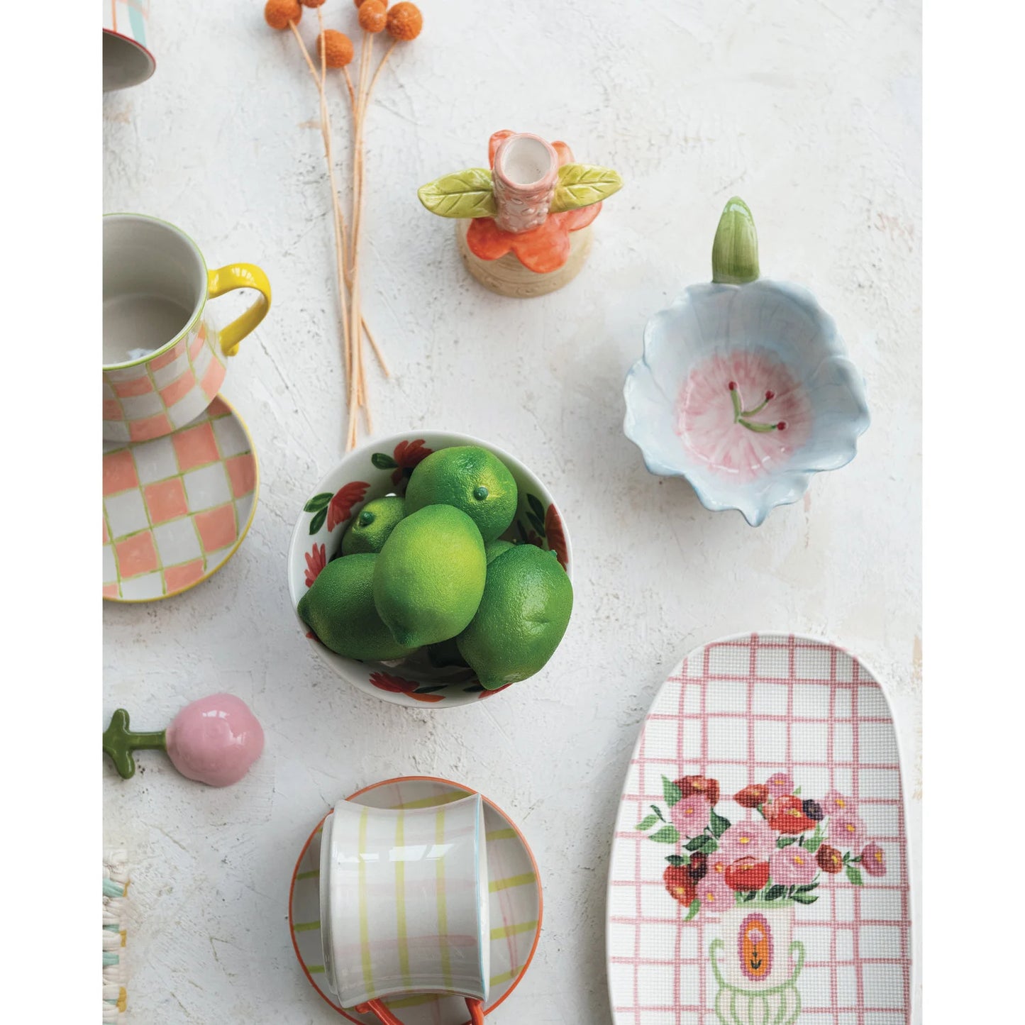 Hand-Painted Stoneware Flower Shaped Prep Bowls, Set of 4