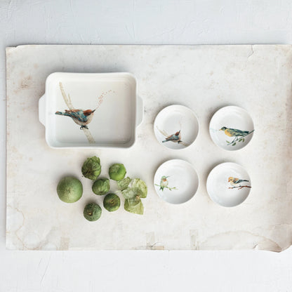 Painted Bird on Branch Stoneware Rectangular Baker