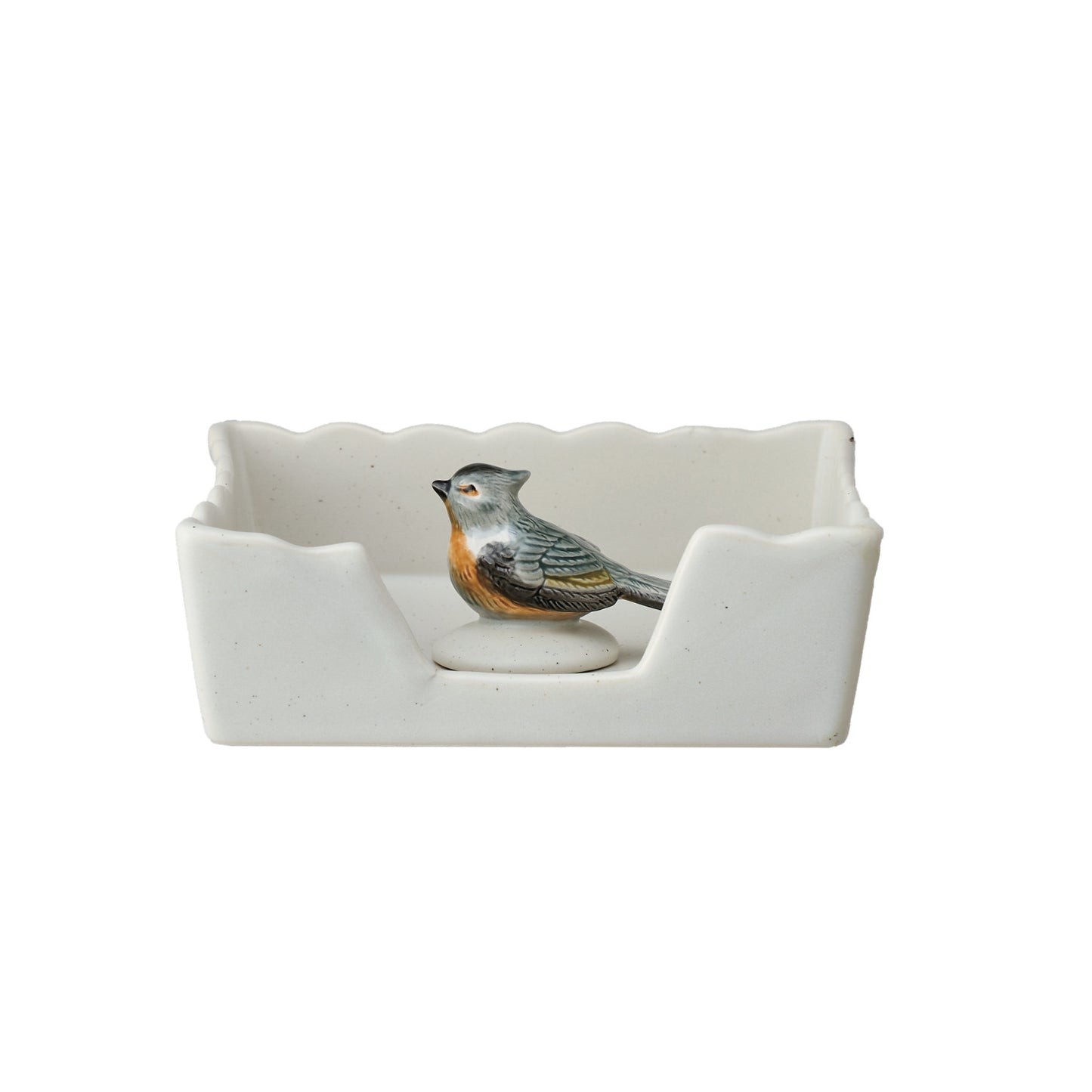 Stoneware Napkin Holder w/ Bird Shaped Weight, Set of 2 ©