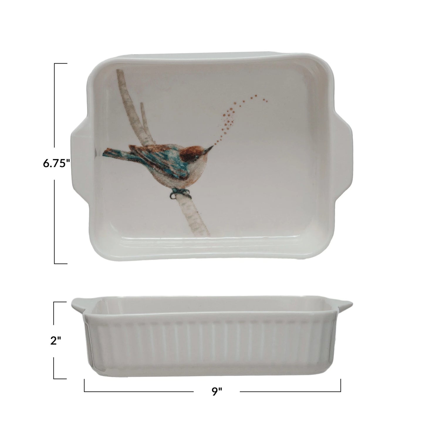 Painted Bird on Branch Stoneware Rectangular Baker