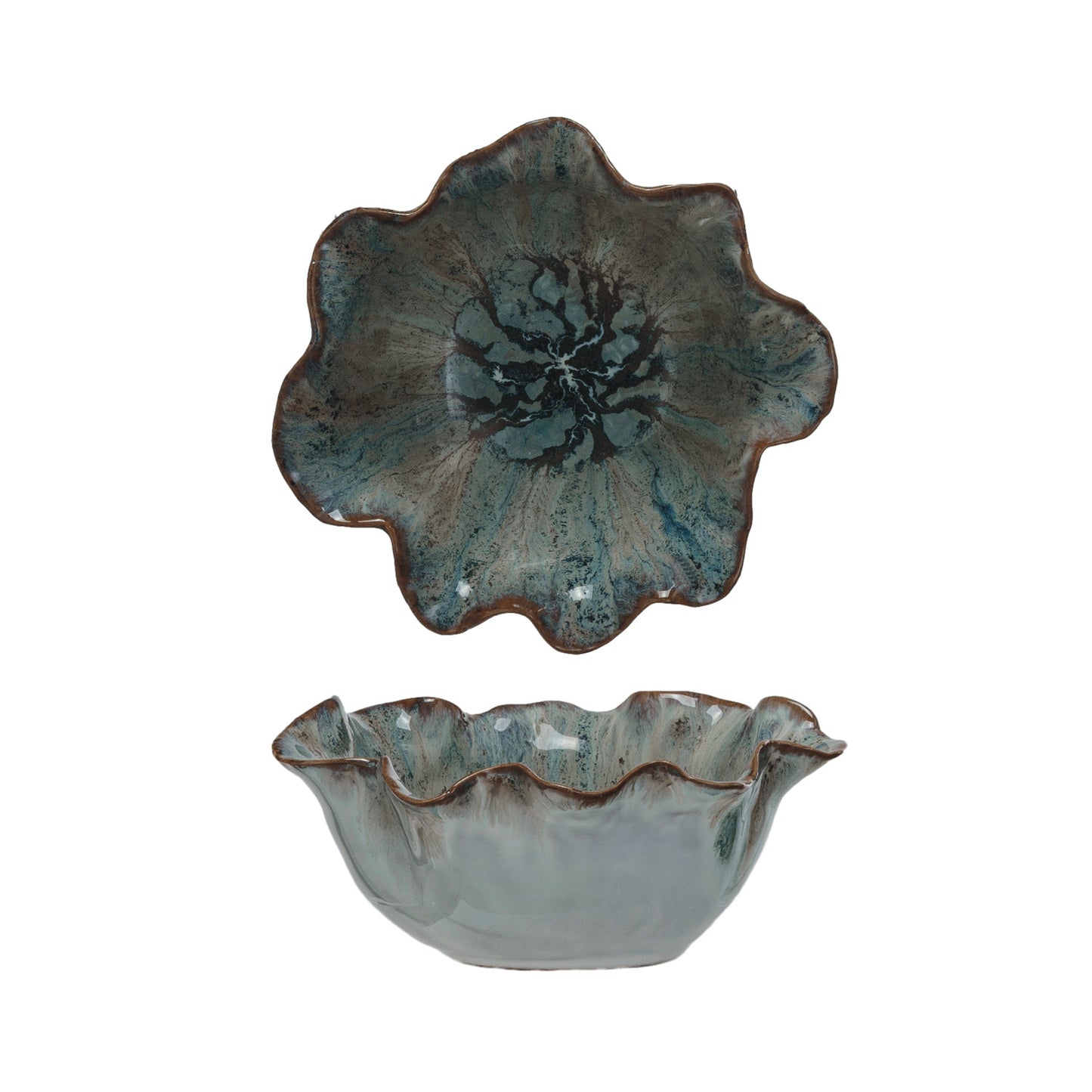 Blue Scalloped Stoneware Bowl