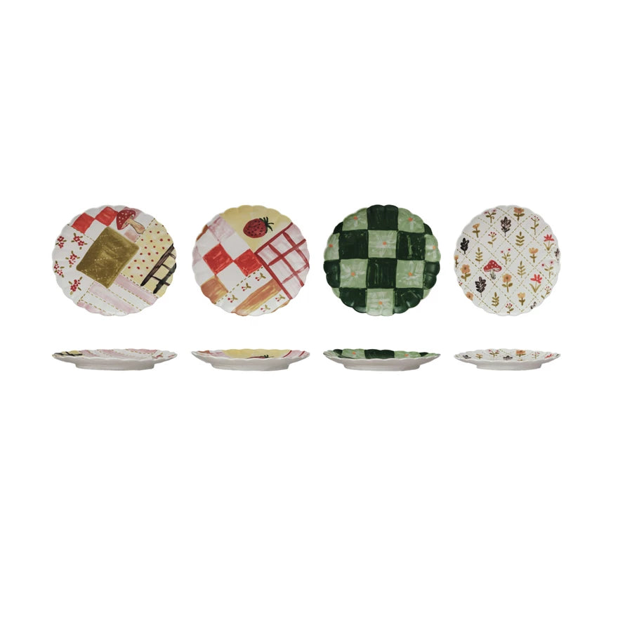 Hand-Painted Patchwork Ceramic Plates