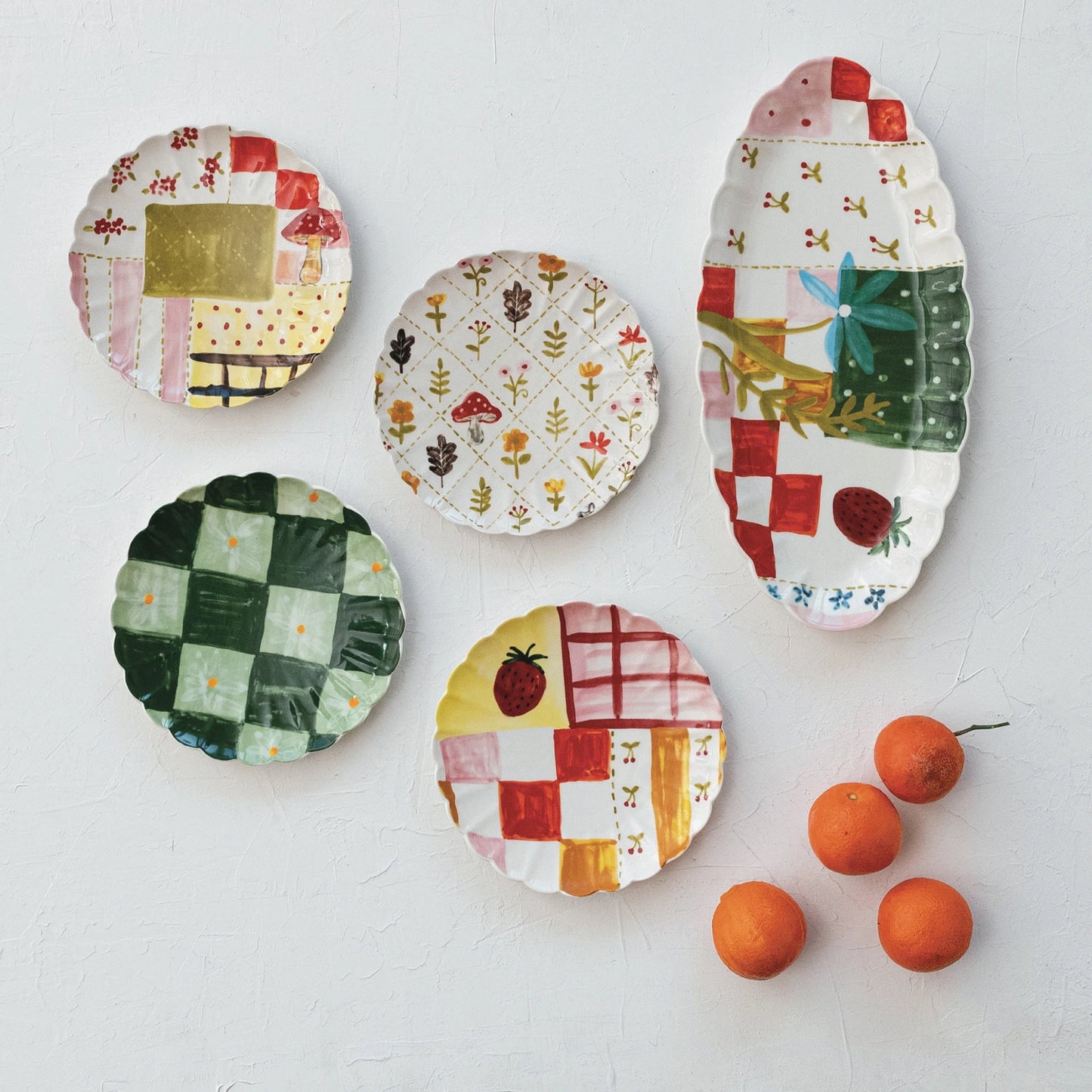 Hand-Painted Patchwork Ceramic Plates