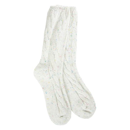 Ragg Cable Crew Socks in Vanilla Confetti