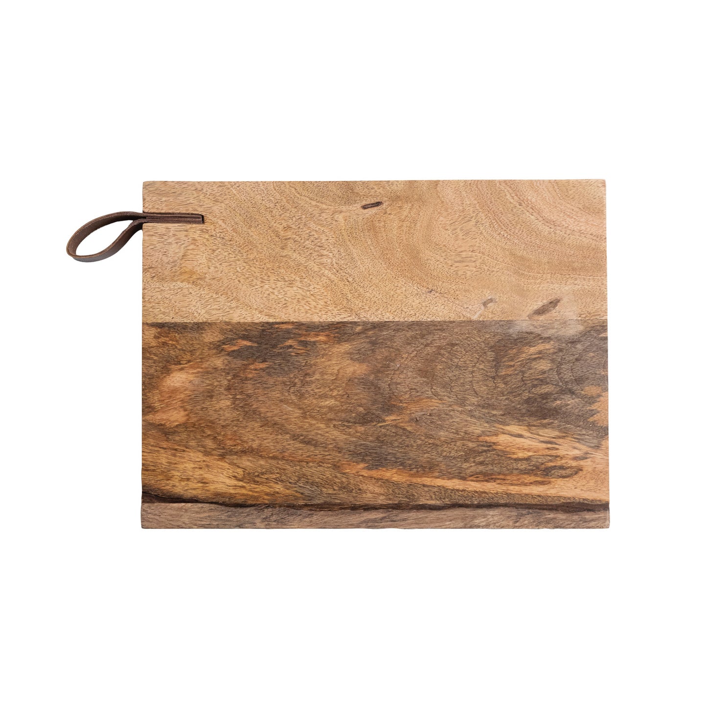 Mango Wood Cheese/Cutting Board with Leather Handle, Natural