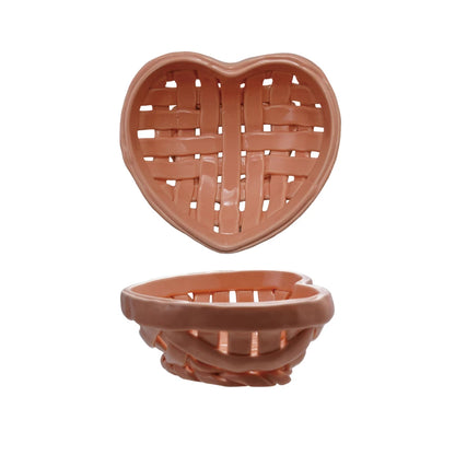 Heart Shaped Woven Stoneware Berry Bowl