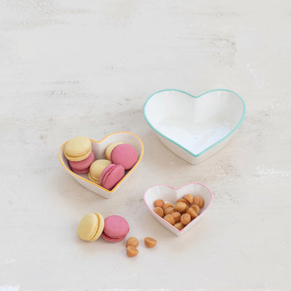 Heart Shaped Stoneware Bowls with Colored Rims