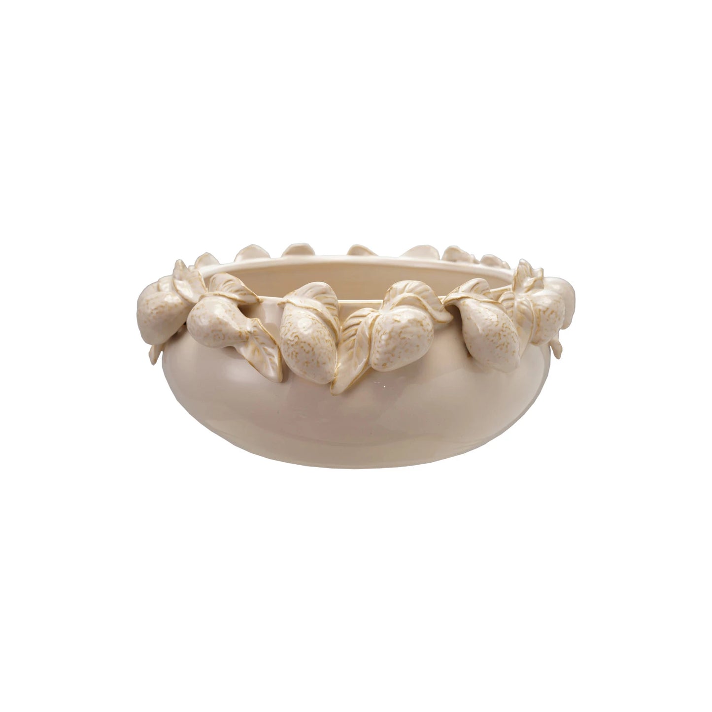 Stoneware Bowl with 3D Lemons, Cream Color