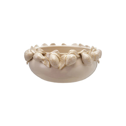 Stoneware Bowl with 3D Lemons, Cream Color