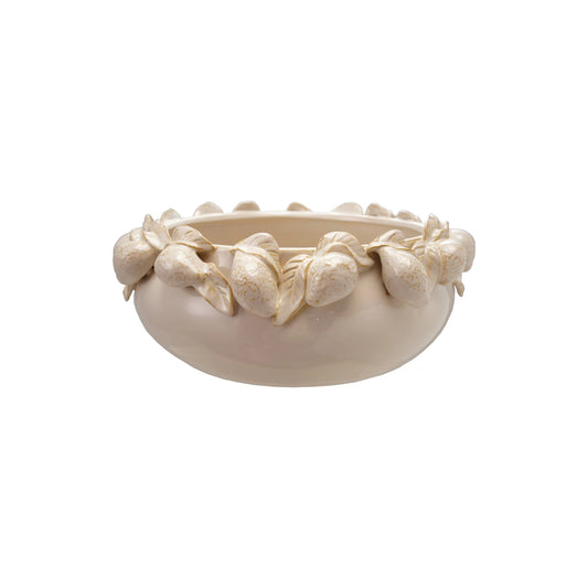 Stoneware Bowl with 3D Lemons, Cream Color