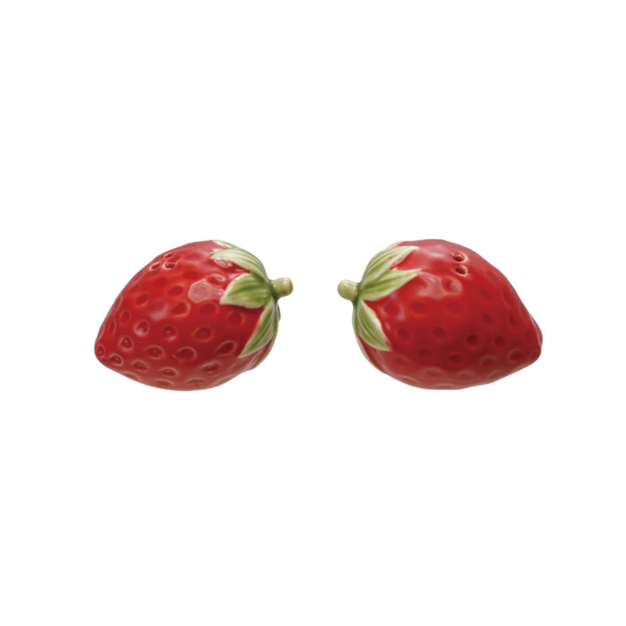 Hand-Painted Strawberry Shaped Salt + Pepper Shakers