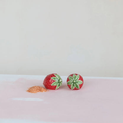 Hand-Painted Strawberry Shaped Salt + Pepper Shakers