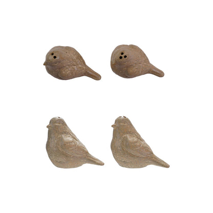 Stoneware Bird Shaped Salt + Pepper Shakers