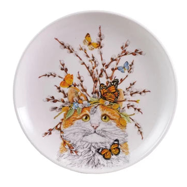 Cat & Flora/Fauna Stoneware Plate, 2 Styles