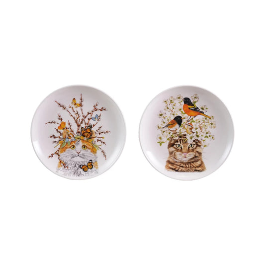 Cat & Flora/Fauna Stoneware Plate, 2 Styles