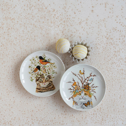 Cat & Flora/Fauna Stoneware Plate, 2 Styles