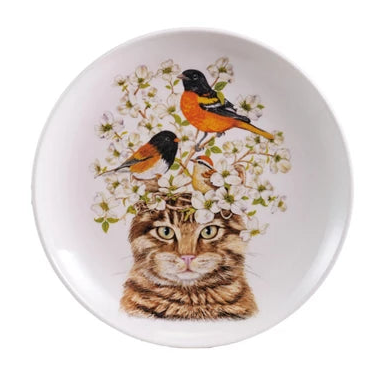 Cat & Flora/Fauna Stoneware Plate, 2 Styles
