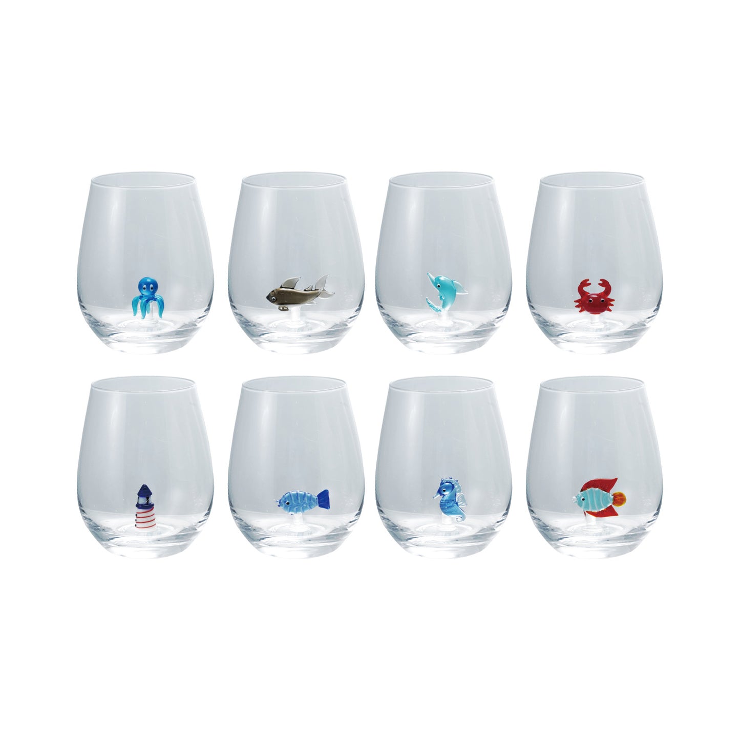 Whimsical Ocean Creatures Stemless Wine Glass